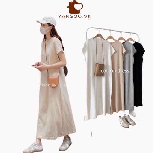 Váy xuông dáng dài coton hàng Quảng Châu , Váy trắng dài basic Hàn Quốc ,váy vintage dáng dài YANSOO - Hàng mới về