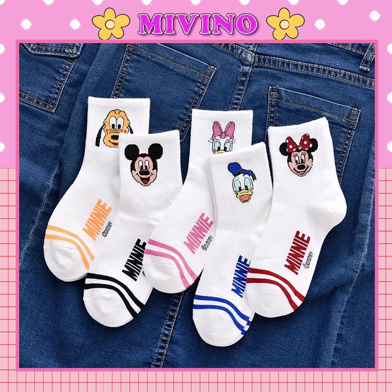 [Mã FASTGRET4 giảm 10% đơn 99K] Set 5 vớ tất unisex cổ cao hoạt tiết hoạt hình Disney cực hot TN74