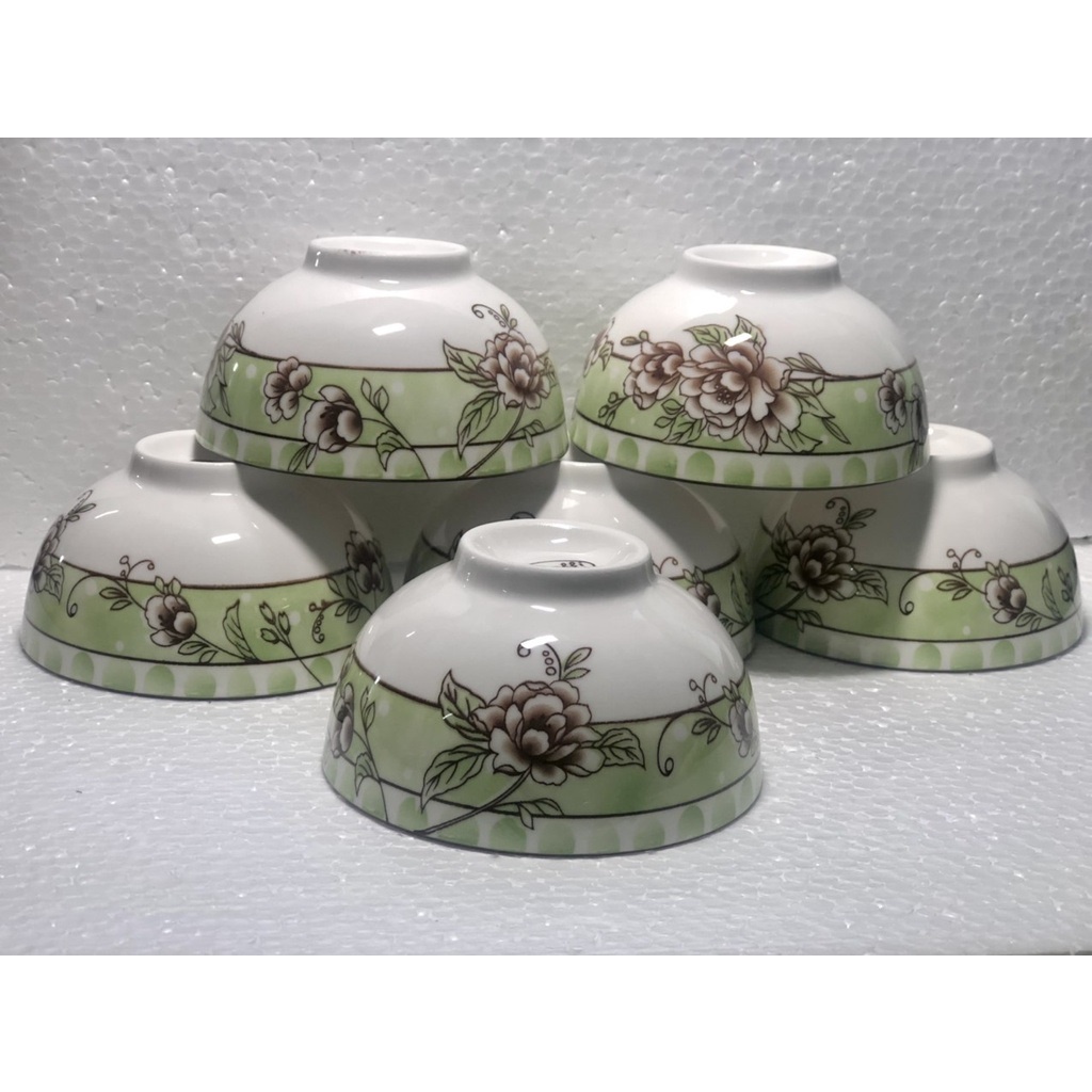 Bộ 10 chén ăn cơm sứ cao cấp, họa tiết hoa 3d, miệng bát kẻ chỉ màu, set 10 bát ăn cơm, họa tiết ngẫu nhiên