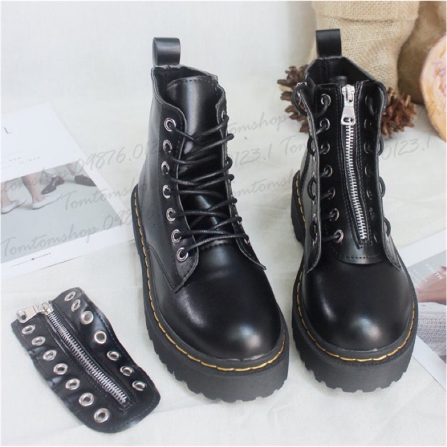 Có sẵn - boots bốt boot da bánh mì có kèm miếng da kéo khoá