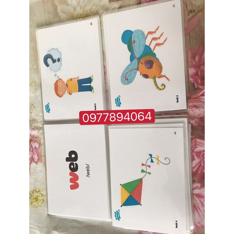 Flashcards Oxford phonics world 1- 2-3-4-5- thiết  kế 2mặt ép plastics