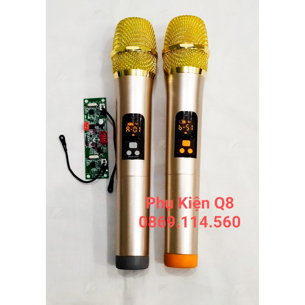 Micro không dây kèm mạch thu sóng 02 mic UHF có 2 nút chỉnh tần sống