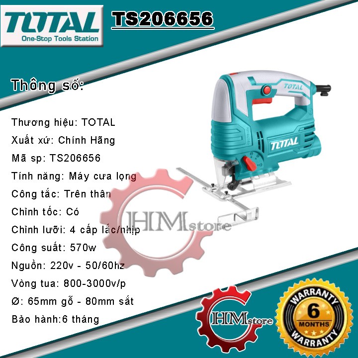 [Chính hãng] Máy cưa lọng cầm tay TOTAL TS206656 - Cưa lọng 570w - bảo hành 6 tháng