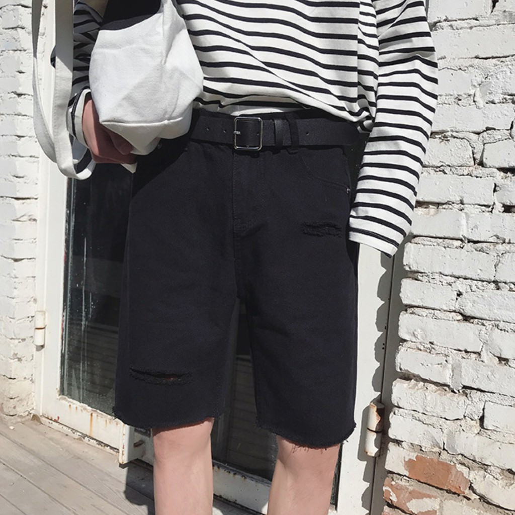 [   Freeship Extra   ]  Quần Short Jean Rách, Quần Đùi Jean Rách Gối Nam Đen Phong Cách Hàn Quốc Hè 2020 | BigBuy360 - bigbuy360.vn