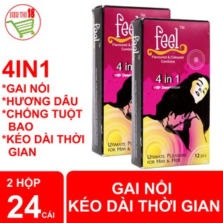 Combo 2 hộp bao cao su feel 4 in1 24 cái long shock kéo dài quan hệ, hộp 12 cái