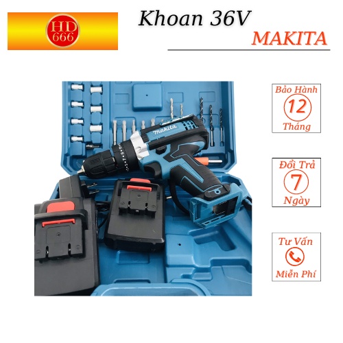 Máy khoan Makita 36V 3 Chức Năng, 24 Phụ kiện, khoan tường bắn vít - Hàng Loại 1 lõi đồng không chổi than .Hàng Cao Cấp