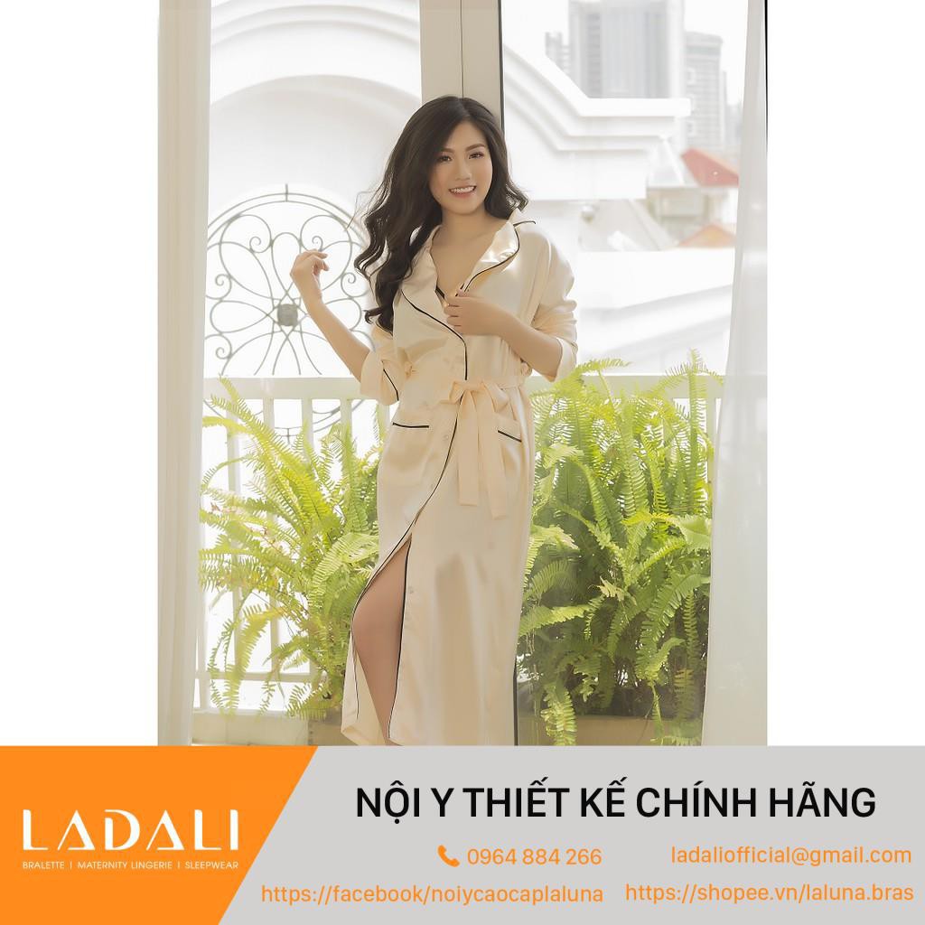 [Mã LADALI30 HOÀN 30% XU]  Choàng ngủ Pyjama lụa 1 hàng khuy thắt nơ eo - CN08 Thương Hiệu Ladali