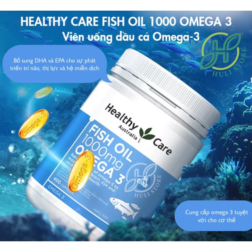 Dầu cá không mùi Omega 3 Healthy Care Fish Oil 1000mg