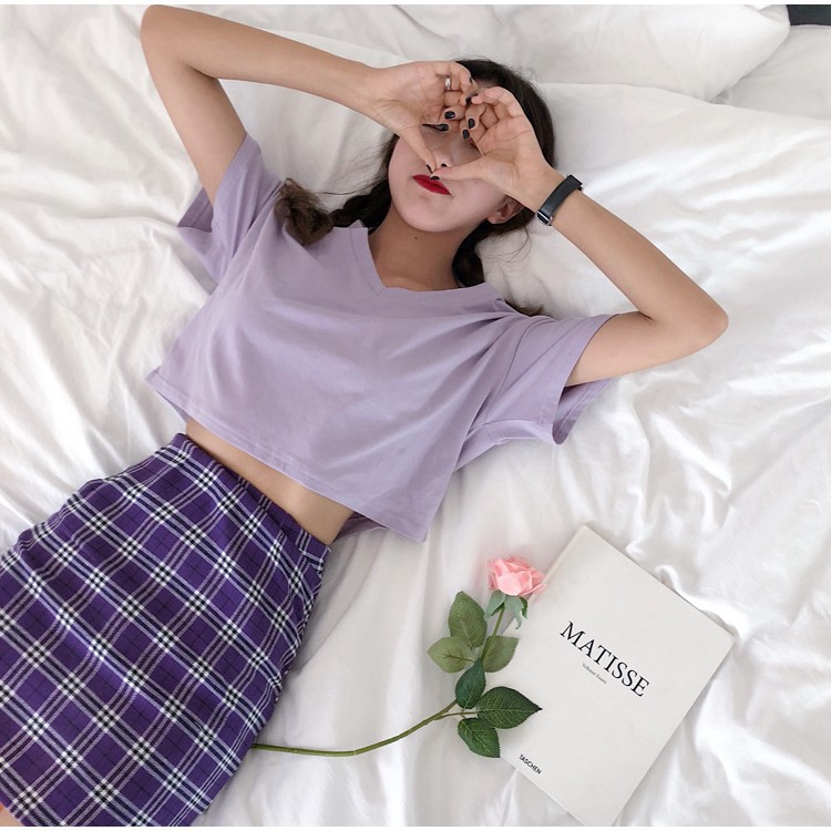 Áo Thun Croptop Cổ Tim 🌟 Áo Croptop Nữ Cổ V Tay Lỡ Form Rộng Chất Cotton Mịn Xịn | BigBuy360 - bigbuy360.vn