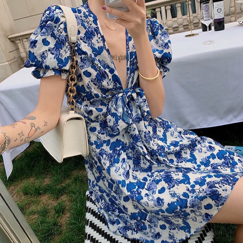 Váy hoa tay bồng, váy hoa nhí dễ thương xinh xắn BiiNoo