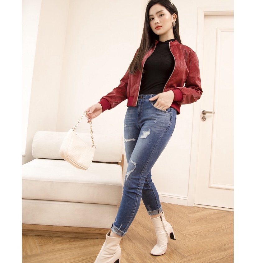 Quần Jeans Nữ Rách Dáng Ôm Tua Gấu Genviet Chất Bò Mềm Cao Cấp TQ103J984