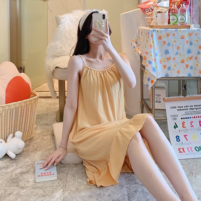 Đầm Ngủ Nữ Dễ Thương Quai Thắt Nơ - Váy Ngủ 2 Dây Sexy Thun 4 Chiều Nikendo VN04