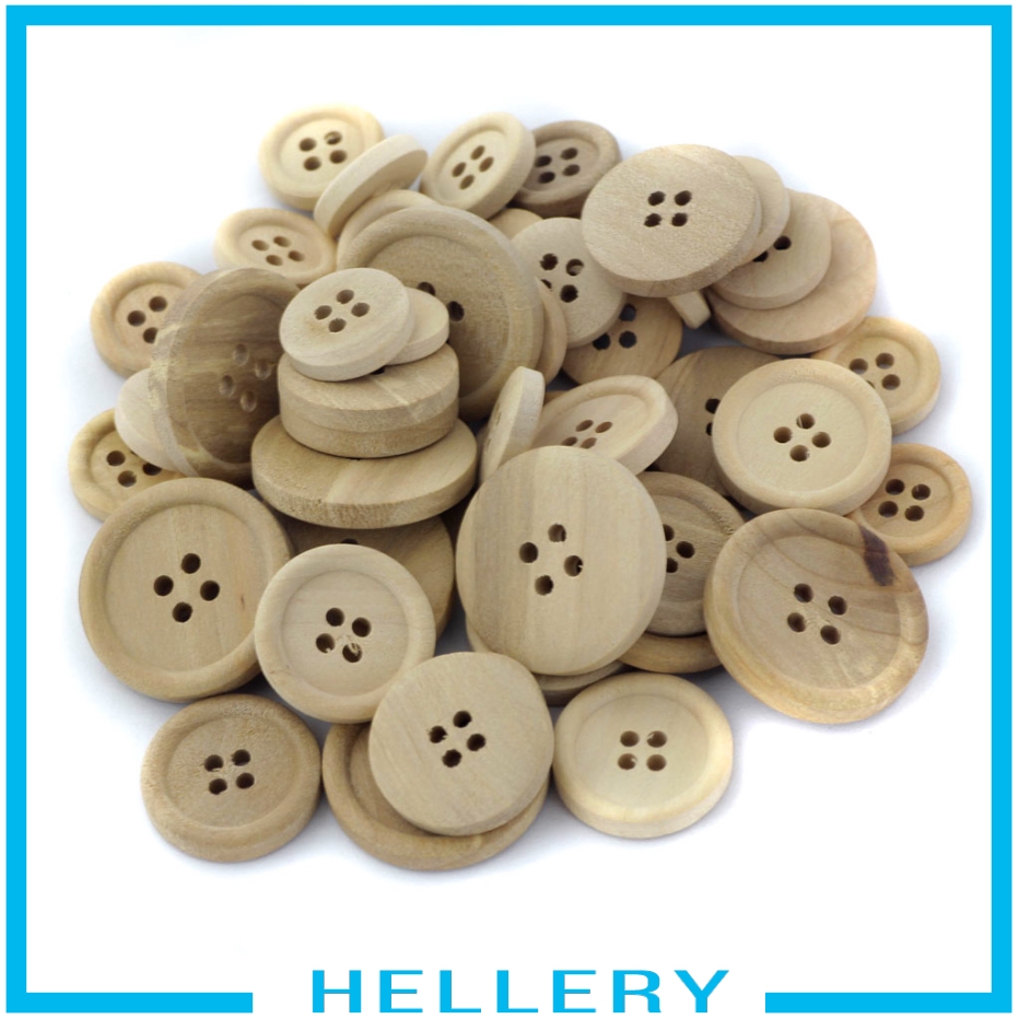 Bộ 50 Nút Gỗ Tròn Tự Nhiên 15 / 20 / 25mm Nhiều Họa Tiết Làm Đồ Thủ Công