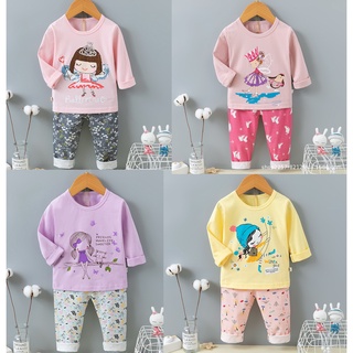 Bộ quần áo thu đông dài tay cho bé gái - bộ thu đông dài tay bé gái chất cotton mịn hình in đáng yêu