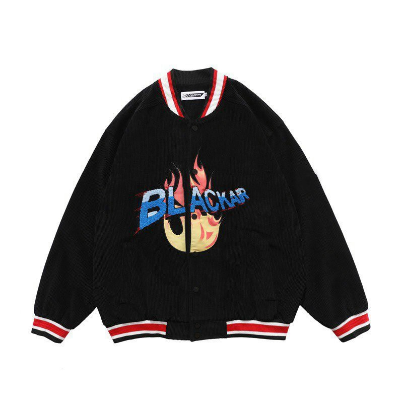Áo khoác bomber unisex chất nhung form rộng Thêu BLACKAR phong cách