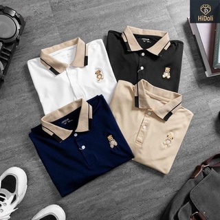 Áo polo nam ngắn tay thêu gấu có cổ chất liệu cotton mát mịn