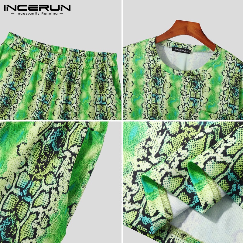 Set đồ mùa hè 2 món INCERUN gồm áo thun tay ngắn in họa tiết da rắn + quần ngắn cho nam