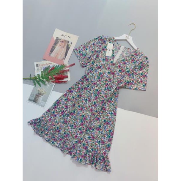 Bán sỉ váy hoa nhí tím cổ V bèo gấu 👗 ༷