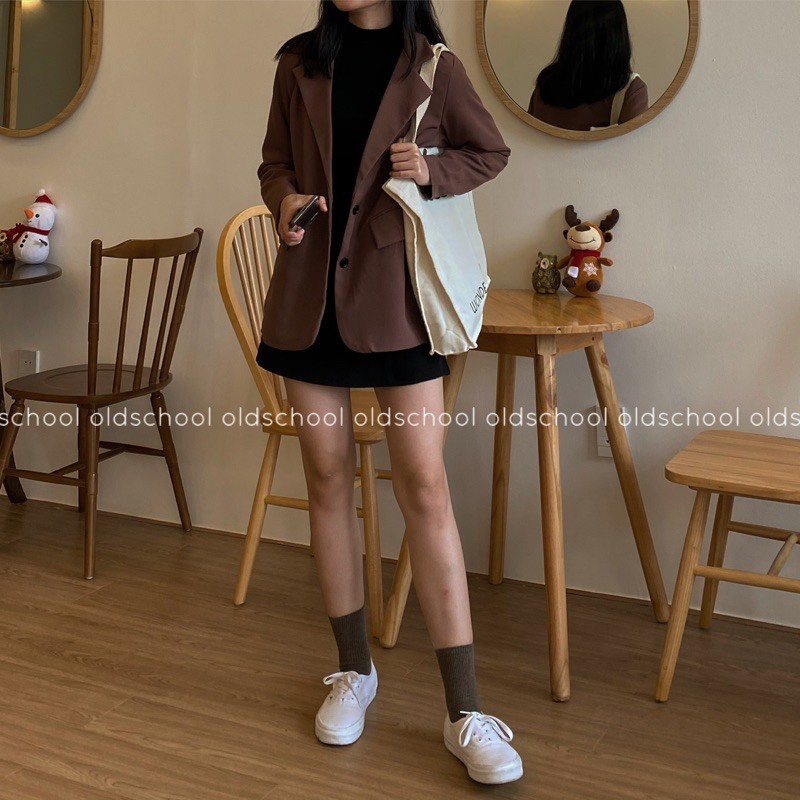 ÁO BLAZER NÂU ĐẤT 2 LỚP (ảnh thật/sẵn)