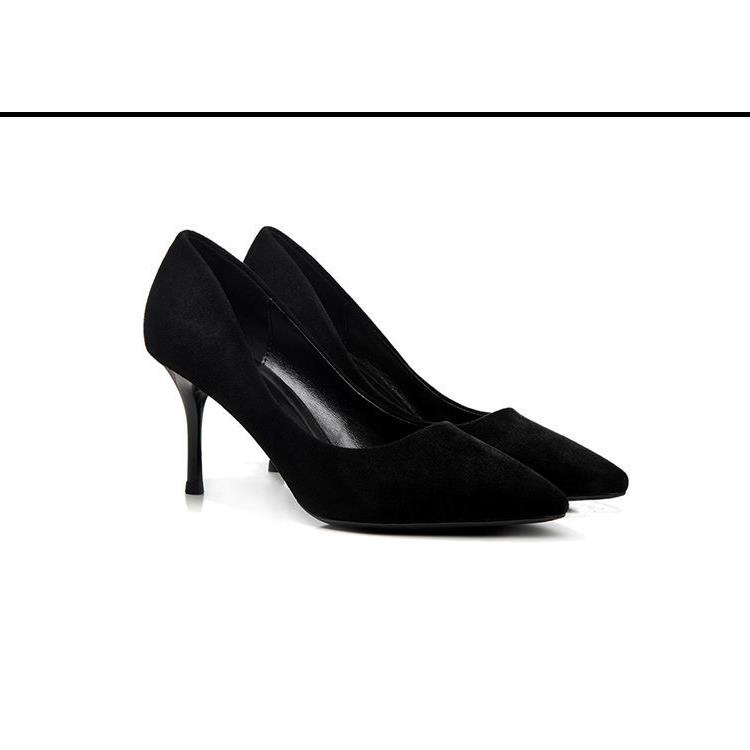 Black Suede High Heels Women Stiletto Etiquette Shoes 2021 Fall/Winter 5Cm All-Match Pointed Toe Shoes Formal Work Shoes