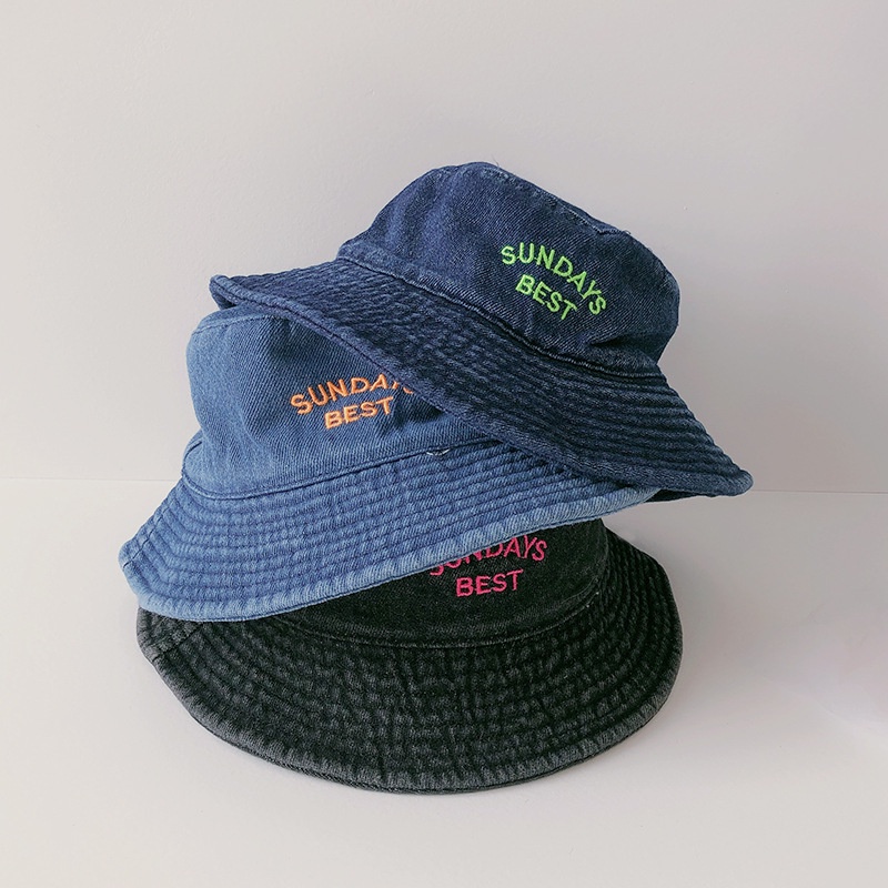 Nón Tai Bèo Denim Thêu Chữ Phong Cách Nhật Bản Xinh Xắn Dành Cho Trẻ