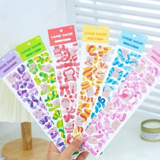 Set 2 Tấm Sticker Gấu Ruy Băng Trang Trí Màu Sắc Trang Trí toploader