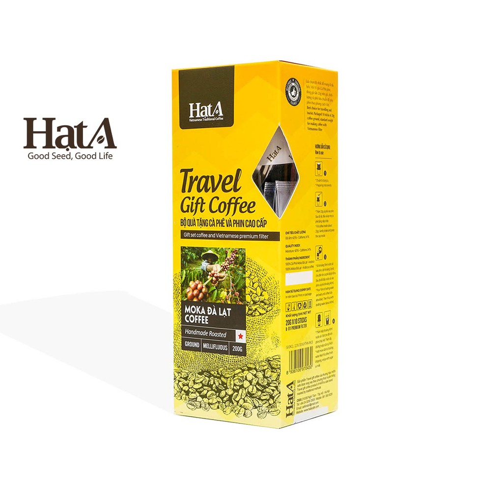 Cà phê rang xay Hạt A Cafe Travel Gift Coffee 100% hạt Arabica nguyên chất Moka Đà Lạt 200gr