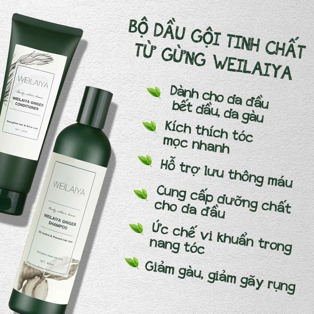 Cặp dầu gội đầu, dầu xả MINI cho tóc khô và tóc dầu tinh chất hà thủ ô và gừng trắng Weilaiya