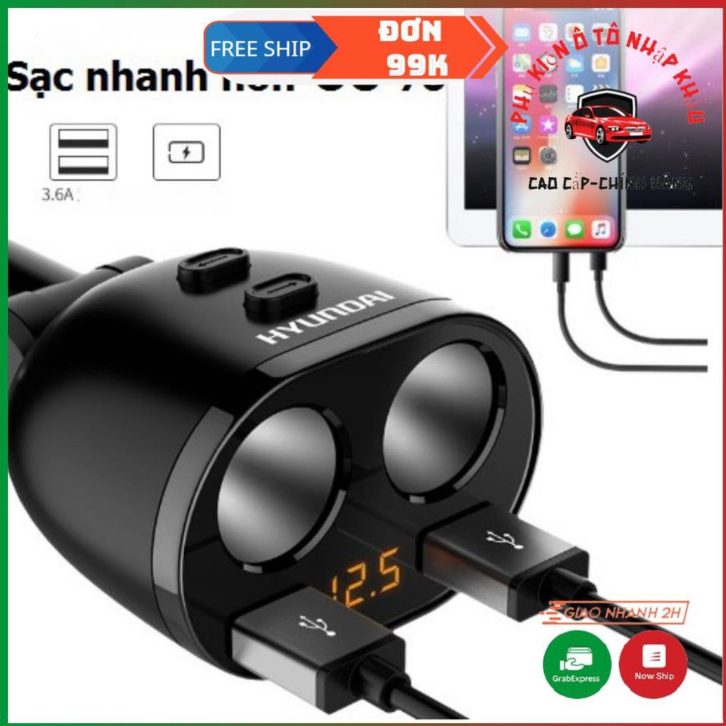 Tẩu Chia Sạc nhanh Xe Hơi, Ô Tô Huyndai chia 2 Nguồn Có Báo Điện Áp trên led tẩu ,sạc nhanh ô tô