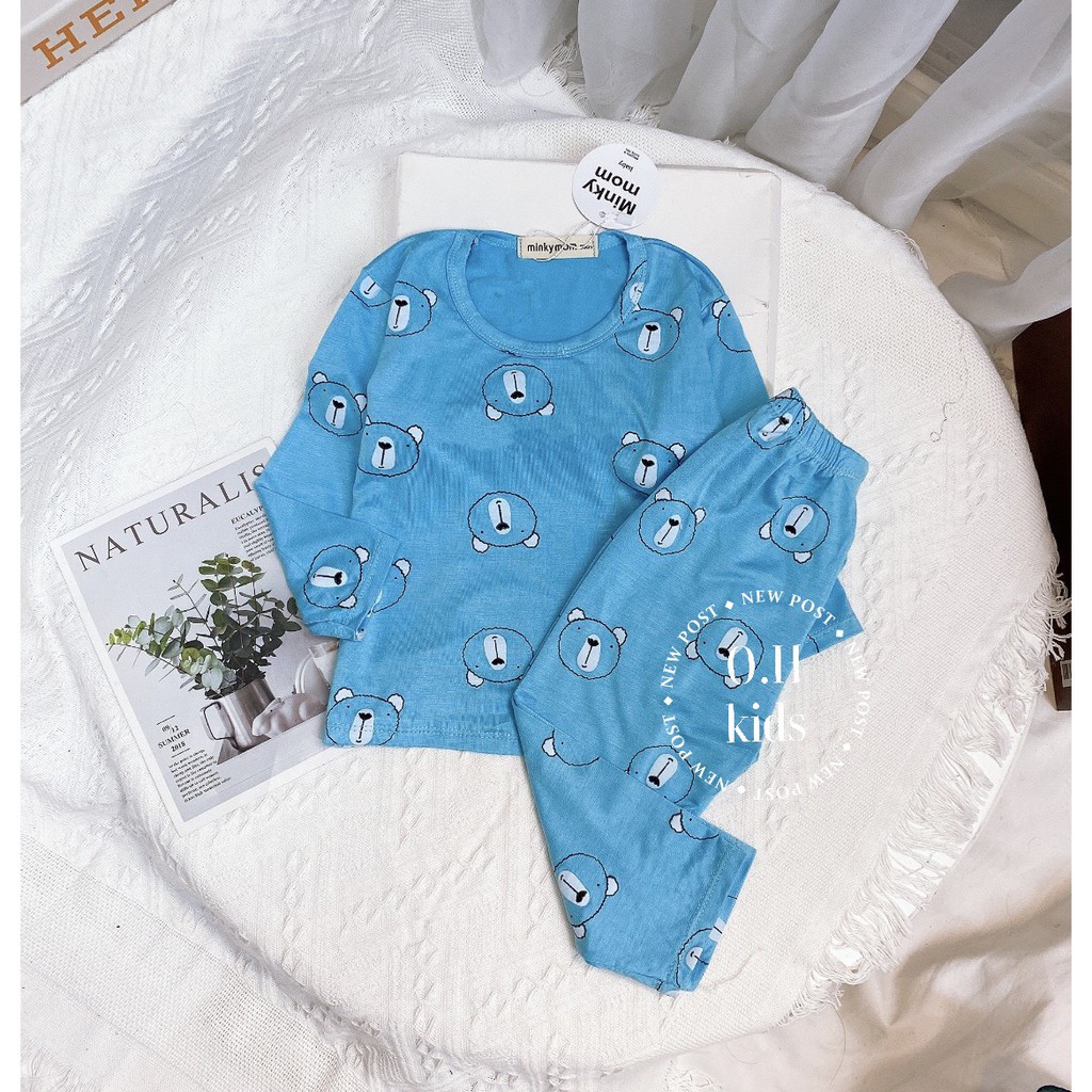 Bộ dài tay thun lạnh, thời trang trẻ em, đồ bộ MinKy Mom hình mặt gấu tay dài 7-18kg