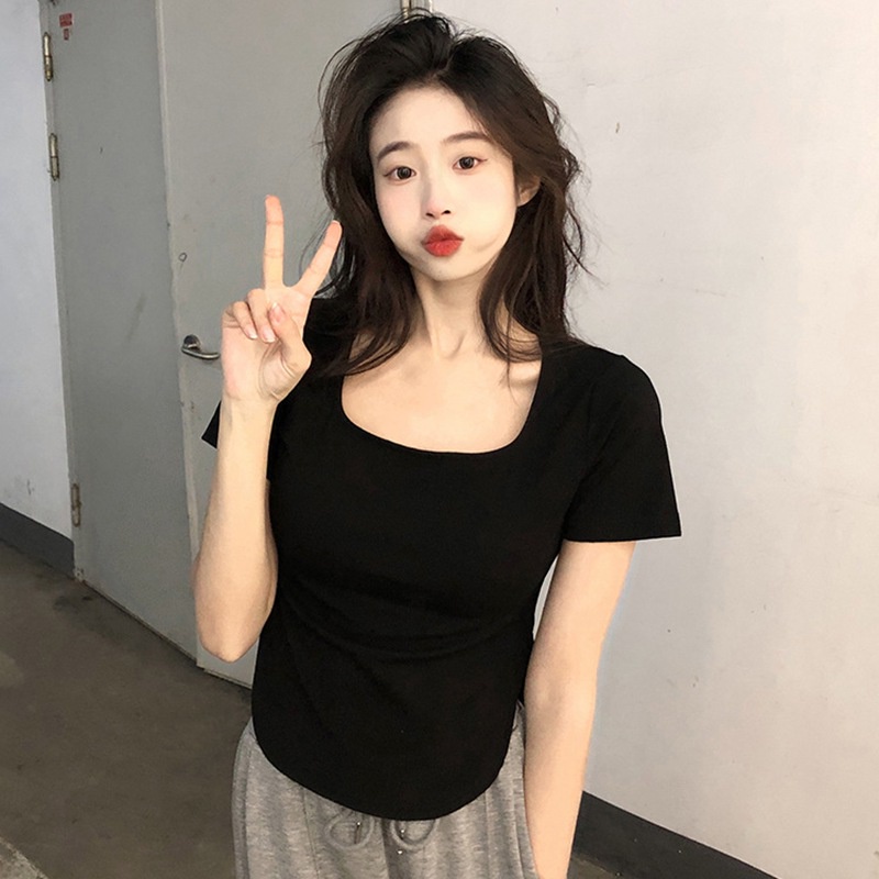 Áo Thun Crop Top Tay Ngắn Dáng Ôm Thiết Kế Độc Đáo Thoáng Khí Thời Trang Cá Tính Cho Nữ