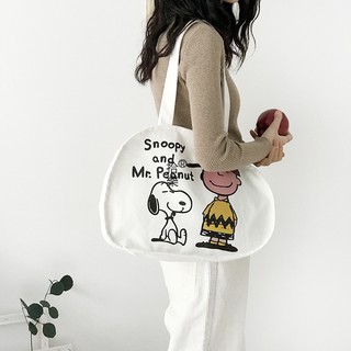 Túi Đeo Vai Vải Canvas In Hình Snoopy Kiểu Hàn Quốc Dễ Phối Đồ