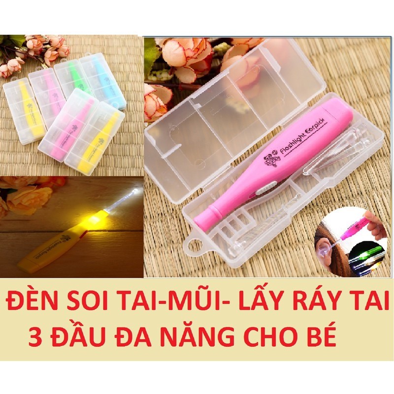 Dụng cụ lấy ráy tai cho bé có đèn chiếu sáng, 3 đầu thay đổi