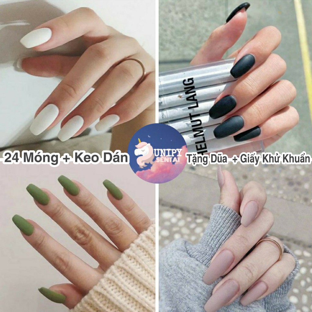 Móng Giả | Set 24 Móng Tay Giả Lì Nhám Trơn Kèm Dũa Keo Dán Móng | MOS