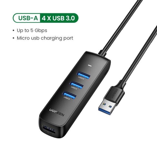 Bộ chia USB 3.0 1 ra 4 cổng Chính Hãng Ugreen 80657 Màu Đen CM146 (Dây dài 1m, cổng Micro USB cấp nguồn) Cao cấp