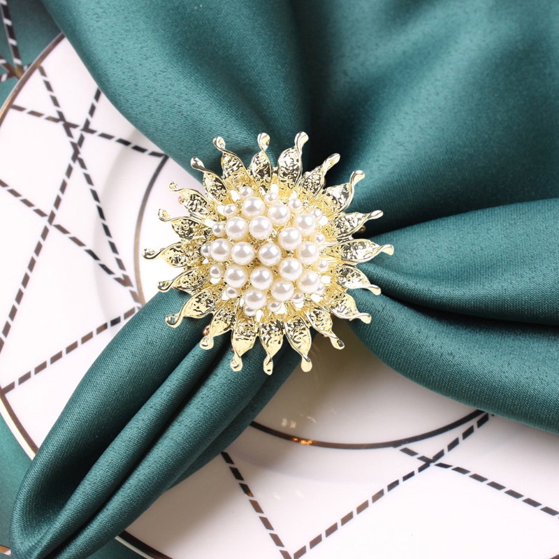 Bộ 6 Vòng Giữ Khăn Ăn Bằng Kim Loại Hình Hoa Hướng Dương Handmade Tiện Dụng