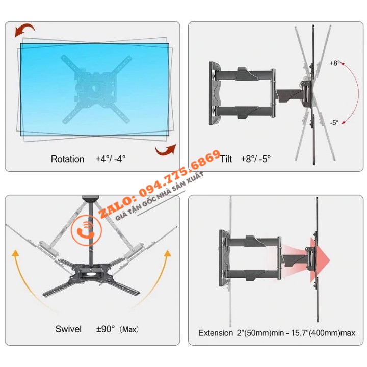  [Hàng Chính Hãng] Giá Treo Tivi Xoay Góc Đa Năng NB - P4 32 - 55 inch