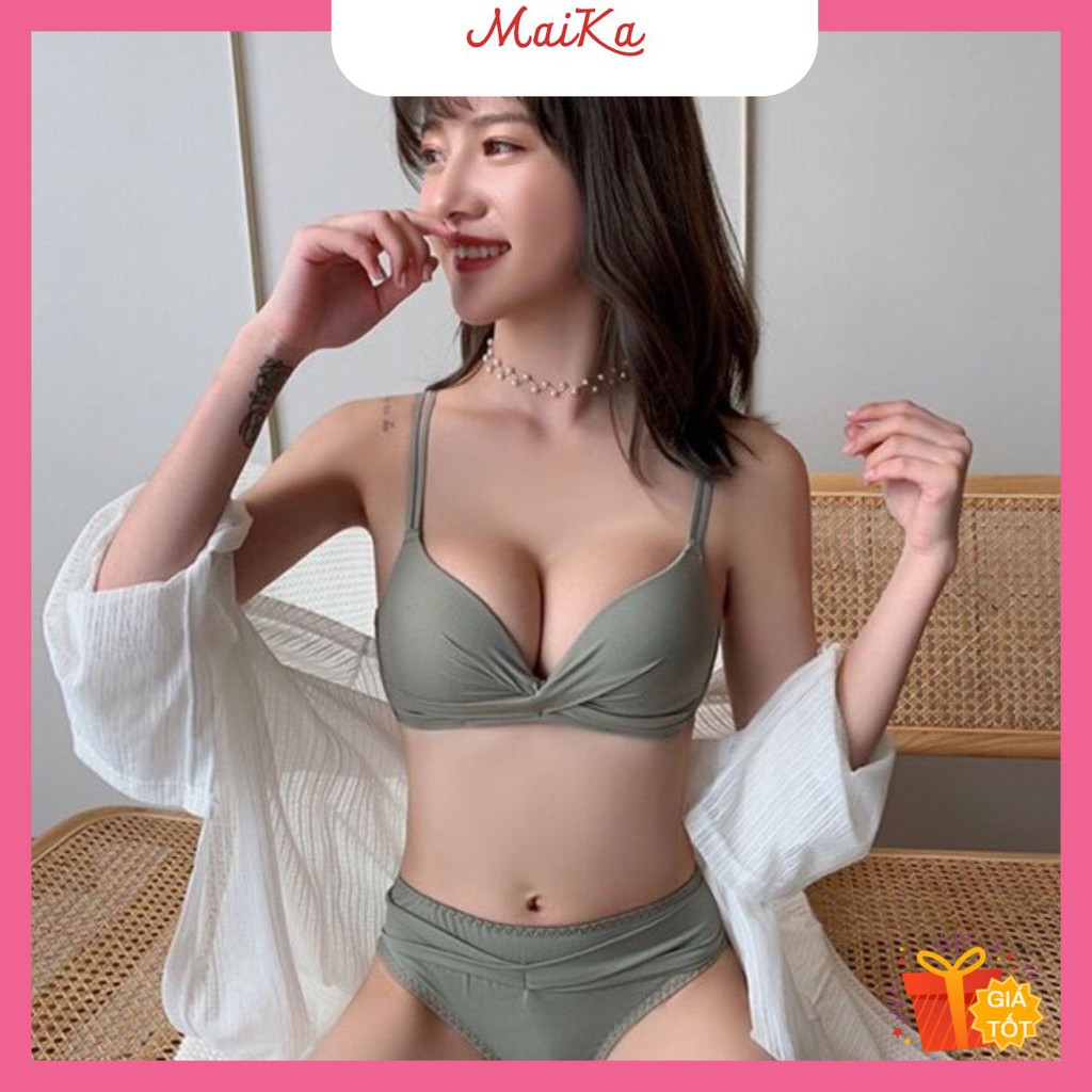 Bộ đồ lót NÂNG NGỰC MAIKA set đồ lót nhún nơ thông hơi không gọng nâng ngực siêu quyến rũ