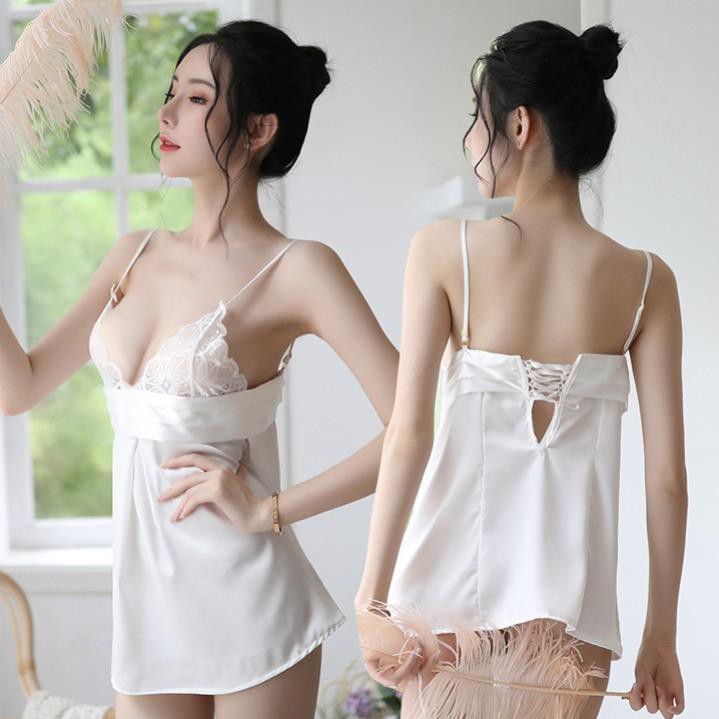 Váy ngủ lụa ren ngực sexy chân ngực thiết kế xếp ly quyến rũ (màu đen) | BigBuy360 - bigbuy360.vn