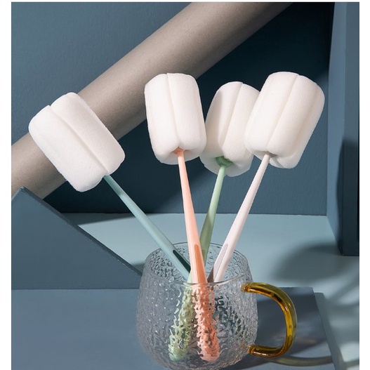 Dụng cụ vệ sinh cốc ly, chai lọ, bàn chải bọt biển cọ rửa vệ sinh bình sữa cho bé có TAY CẦM DÀI siêu tiện ích