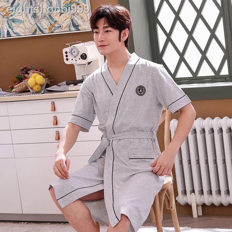 Áo Choàng Ngủ Vải Cotton Mỏng Tay Ngắn Kiểu Kimono Nhật Bản Cá Tính Cho Nam