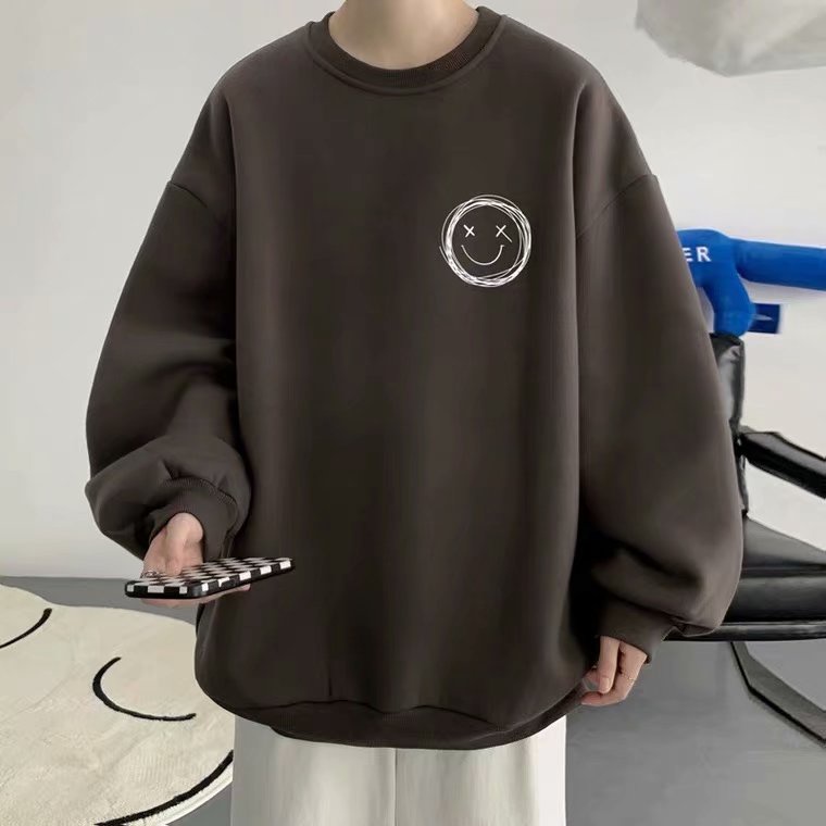 Áo Sweatshirt Nam Dáng Rộng In Hình Mặt Cười Phong Cách Hàn Quốc 5 Màu Tùy Chọn Size M-5XL