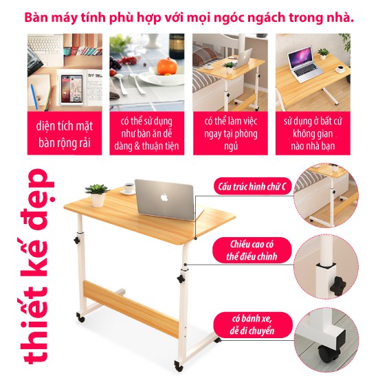 CHAIR19 - Bàn xếp đa năng cao cấp nhiều tiện ích làm việc học tập Mẫu 8120 dài 60cm x rộng 40cm x cao 68 đến 90 cm