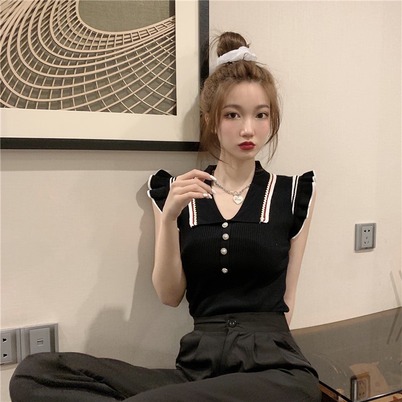 Áo dệt kim SUXI không tay cổ chữ V phong cách Hàn Quốc thời trang mùa hè dành cho nữ