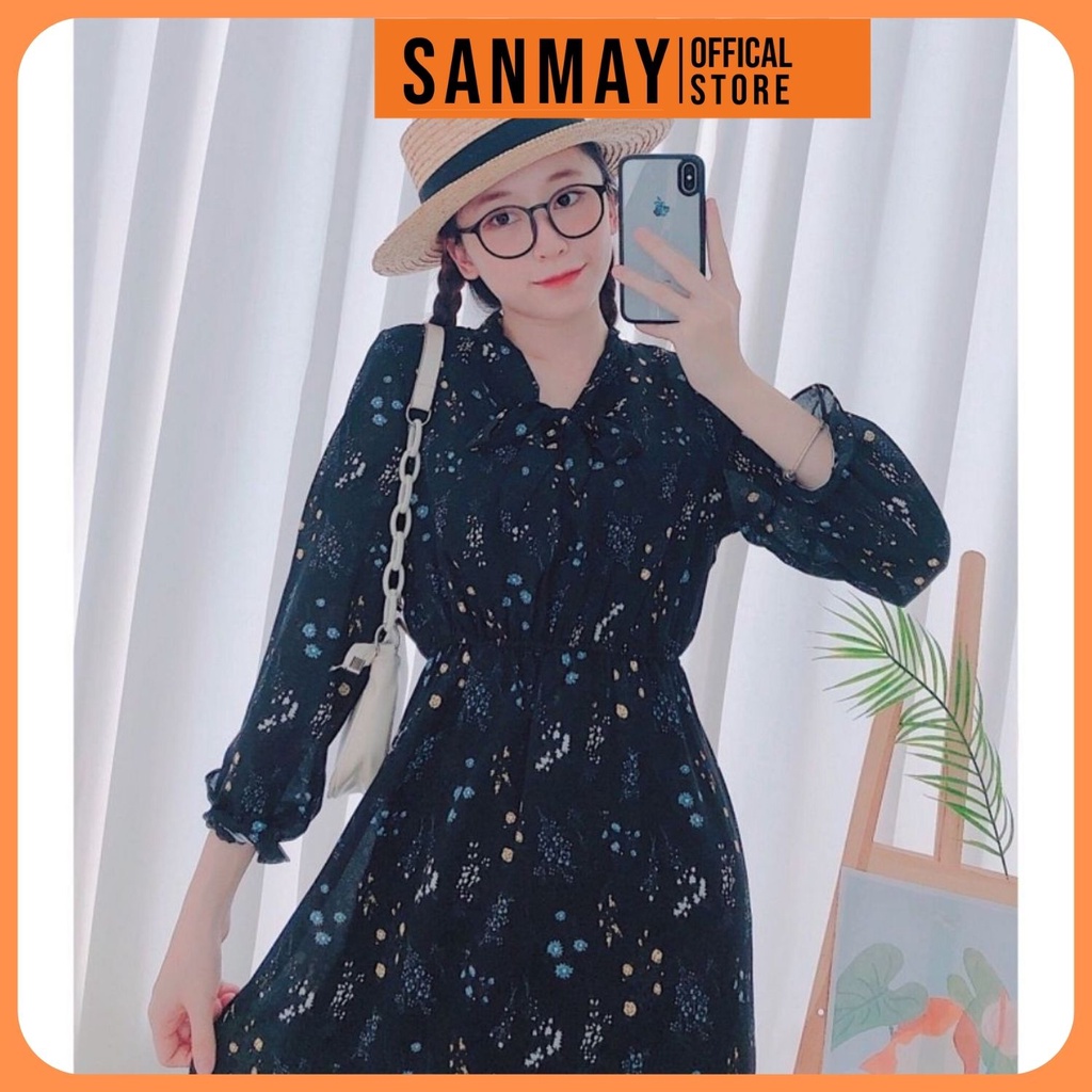 Đầm hoa nhí vintage thiết kế SANJOLI Váy voan hoa babydoll tay dài, phù hợp đi dự tiệc, đi làm công sở VD007 | BigBuy360 - bigbuy360.vn