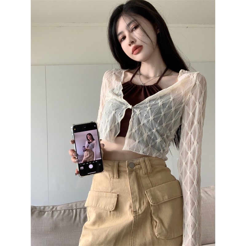 Porozi  Áo khoác cardigan  dệt kim mỏng tay dài phong cách Hàn Quốc thời trang dành cho nữ