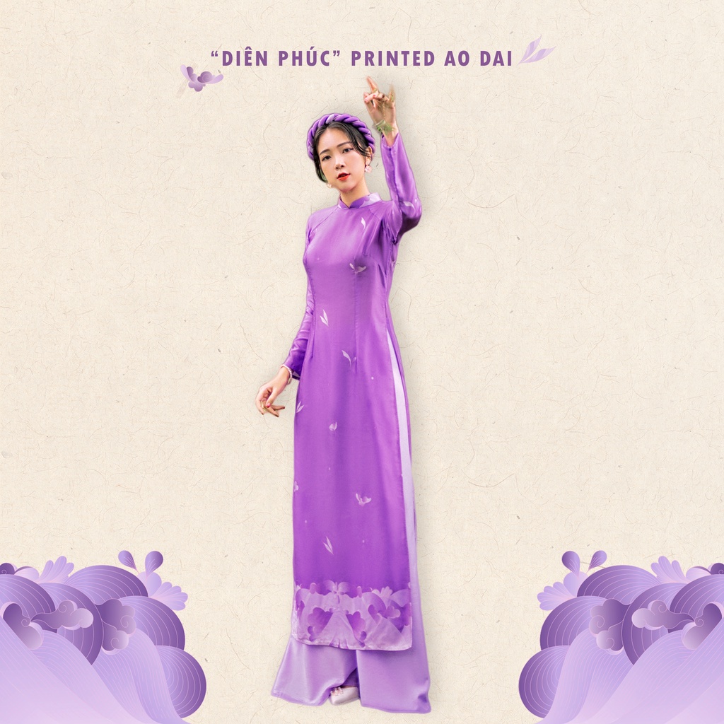 Sumire Store Áo dài in Truyền thống Diên Phúc Tím