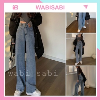 Quần bò nữ lưng cao dáng suông ống rộng ba cúc cài quần jeans thời trang nữ Wabisabi29