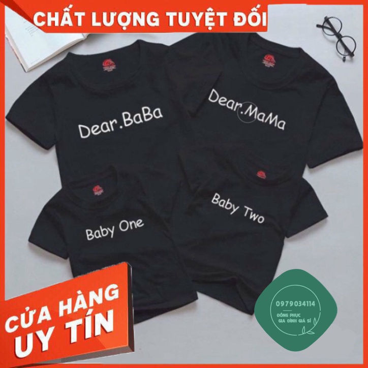 Áo gia đình 3 4 5 người đồng phục dễ thương màu đen thun cotton dày dặn mềm mịn GD0049D Áo thun giá sỉ