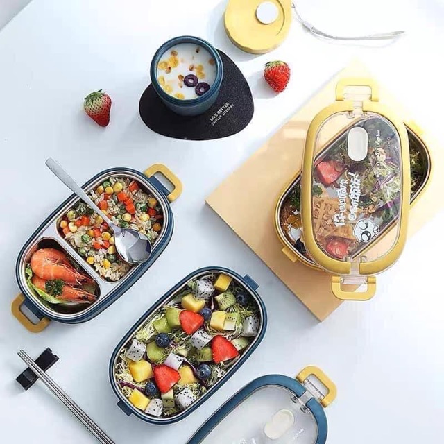 HỘP CƠM GIỮ NHIỆT 2 TẦNG  RUỘT INOX ( KÈM THEO ĐŨA THÌA DĨA + TÚI GIỮ NHIỆT)🌿🌿🌿 | BigBuy360 - bigbuy360.vn